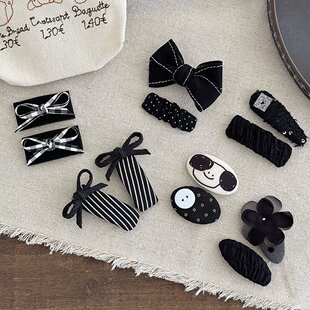 少女黑东东发夹儿童可爱小狗BB夹学生甜美格纹结发卡小女孩刘海夹