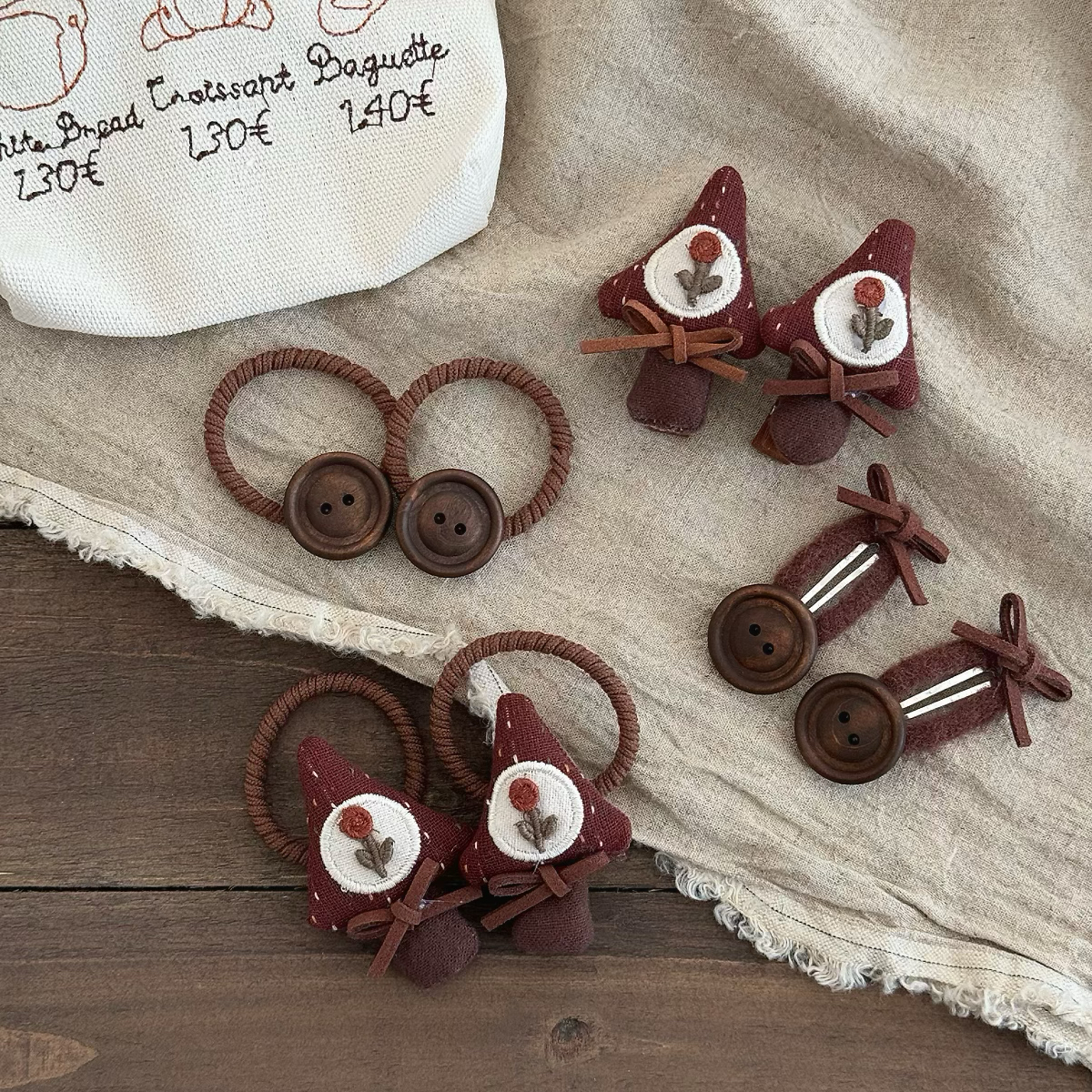 女孩甜美韩版田园小树花发圈儿童复古纽扣发绳学生刘海BB夹鸭嘴夹