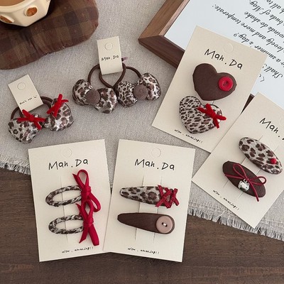 女童甜妹经典豹纹发夹女孩蝴蝶结爱心扎发皮筋儿童掰掰夹刘海BB夹