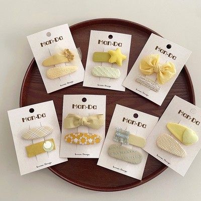 Man.Da韩国布艺儿童柠檬黄发夹女童手工发卡BB夹可爱星星刘海夹子