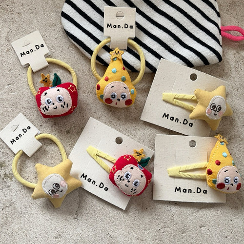 女孩可爱奶黄星星人发圈少女可爱立体苹果玩偶发绳发夹趣味鸭嘴夹