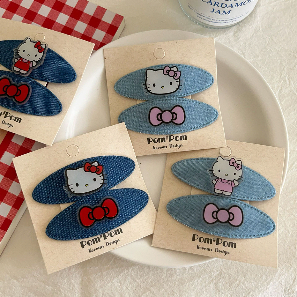 少女可爱亚克力牛仔猫猫发夹女孩甜美蝴蝶结刘海BB夹儿童碎发夹子