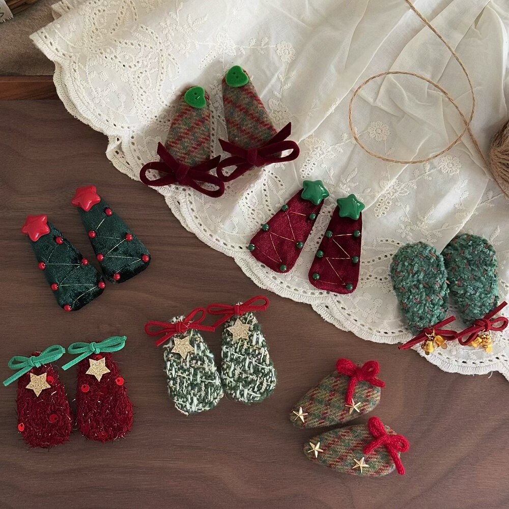 少女节日派对可爱蝴蝶结圣诞树BB夹儿童新年树发夹女童圣诞节头饰