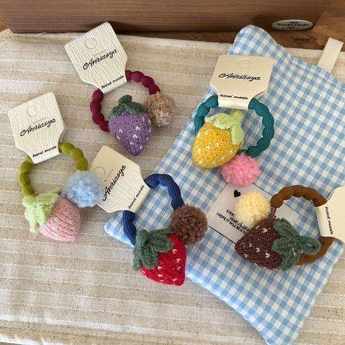 学生甜美毛线草莓发圈女童可爱水果百搭发绳女孩头绳儿童加粗皮筋