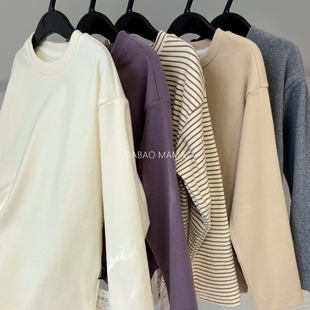 juejue紫 打底衫冬季保暖薄绒儿童装男童女童宽松版圆领上衣T