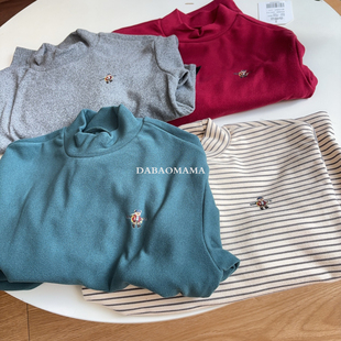 澳绒打底衫宽松t恤秋冬男童薄绒儿童中大童中领保暖上衣