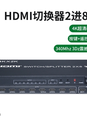 HDMI分配器2进8出4K60hz二进八出切换器矩阵高清分屏电脑电视卖场
