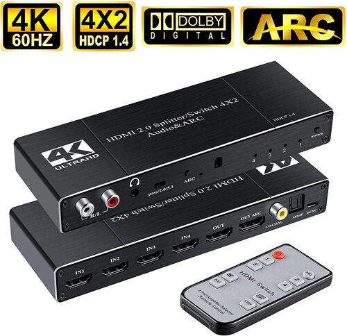 HDMI2.0切换器分配器4进2出音频分离ARC4X2切换分配器带ARC4K60HZ