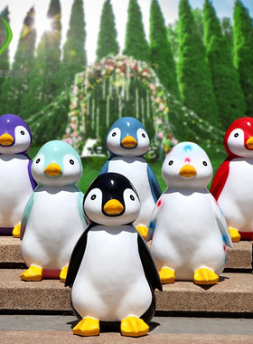 户外玻璃钢仿真动物雕塑企鹅摆件冰室商场海洋馆喷泉水池景观装饰