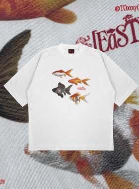 “年年有余”小领口重磅纯棉T恤国风设计男女痞帅高级感小众T恤