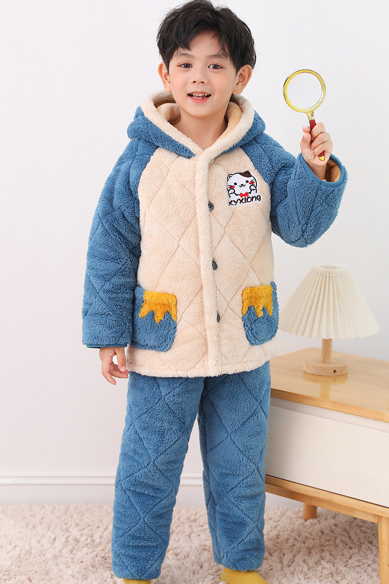 加绒加厚男童女童睡衣儿童