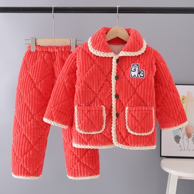 秋冬季加厚款女孩三层夹棉家居服