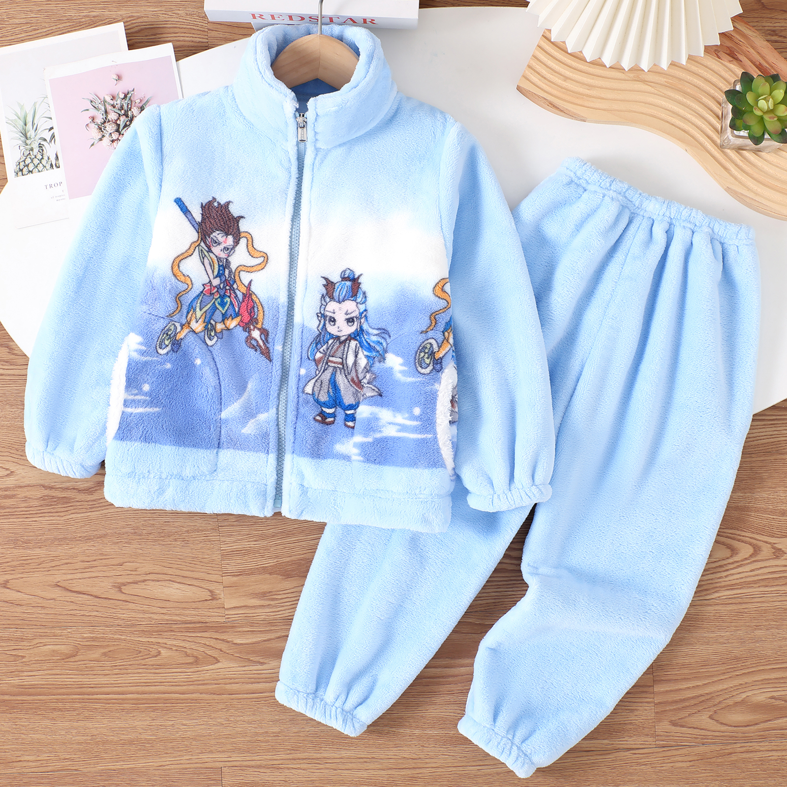 哪吒儿童法兰绒睡衣家居服套装男童女童秋冬款加厚保暖睡衣天鹅绒