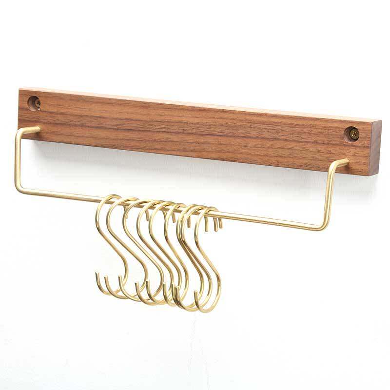 北欧创意黄铜厨房挂杆纯黄铜毛巾杆多用途置物架铜杆装饰可免打孔