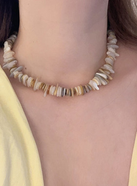 夏季天然贝母项链女贝壳串珠锁骨链新款独特小众时尚潮流颈链