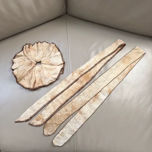 草木染棉麻锁边大肠发圈 森系复古褶皱发绳 慵懒风扎发头绳
