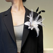 新款 欧美风羽毛配公主水晶珠和森系纱布布艺胸针胸花搭配婚礼服饰