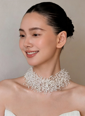 甜美氛围感多层珍珠项链女时尚夸张锁骨链气质设计感颈链潮