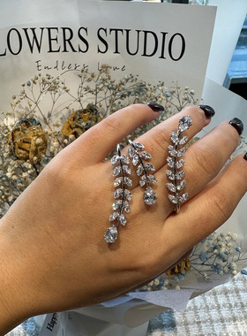 麦穗手镯女锆石个性手背链戒指一体欧美新娘婚礼配饰