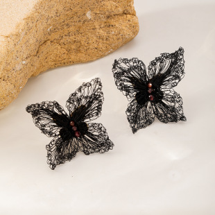 蝴蝶铜丝手工编织蝴蝶精致戒指耳环项链套装 精致女士首饰套装