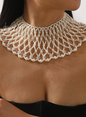 N12796新款法式优雅颈链手工编织假领子珍珠围脖珍珠项链女