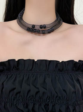 欧美满钻丝绒项圈项链女款夸张宽版吊坠choker颈链