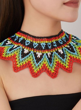 米珠编织项链新款锁骨链欧美民族风手工串珠披肩项饰彩色饰品