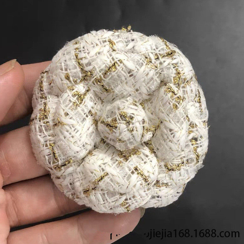 秋冬新款山茶花朵胸针粗花呢布多色个性别针胸花配饰品