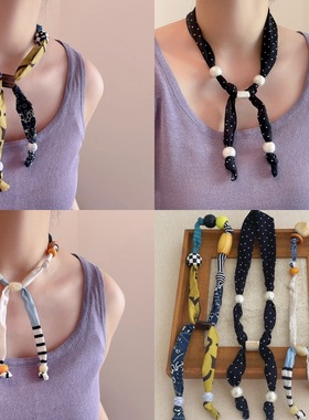 秋冬新款彩色串珠丝巾项链女韩系波点小众设计锁骨链时尚配饰