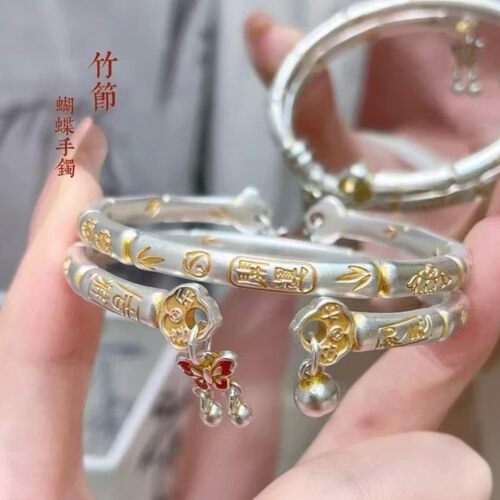 蝴蝶竹节心开口描金新中式手镯女小众设计手饰