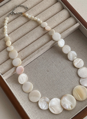 贝壳大小渐变圆片项链女小众设计优雅时尚串珠颈链锁骨链