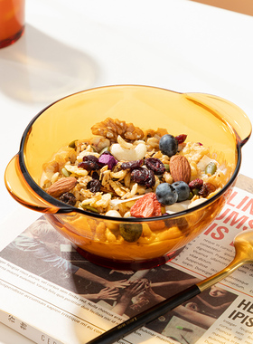 2只duralex多莱斯进口钢化玻璃碗防烫耐热家用食品级双耳饭碗餐具