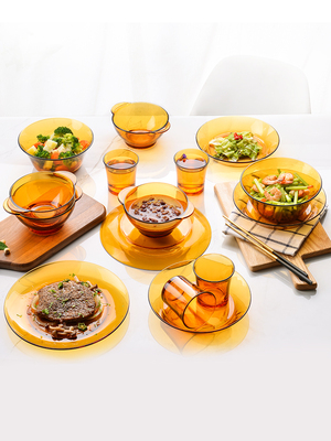 duralex多莱斯进口北欧ins风钢化玻璃餐具四人15件套碗盘碗碟套装