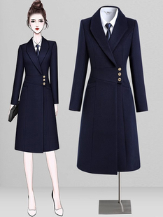 呢子大衣女中长款加棉酒店前台接待行政客服毛呢外套职业装工作服