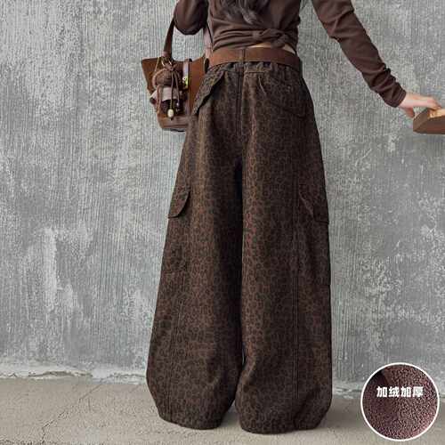 女童美式复古豹纹工装裤秋冬新款