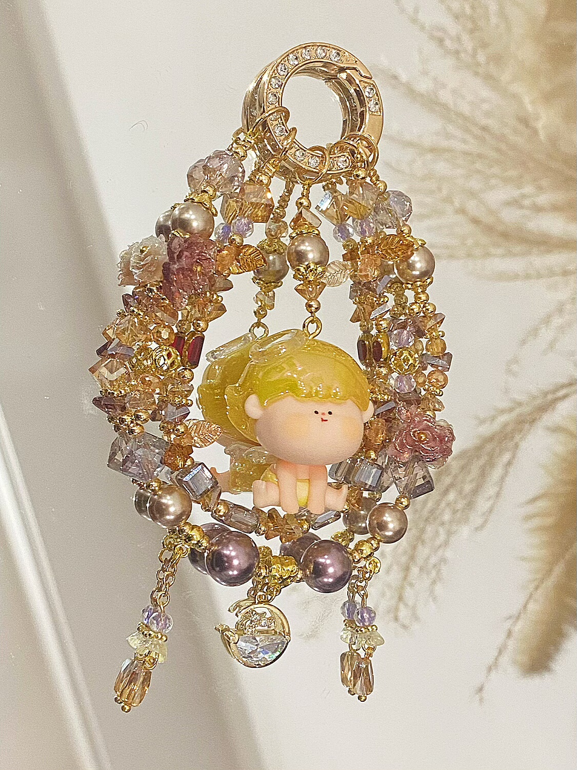 正版萌粒手机链阿玛莉莉丝天使短款双链提溜水晶手机挂件