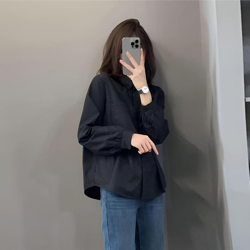 早秋黑色衬衫女士2025新款初秋轻奢高级感百搭长袖衬衣外套上衣