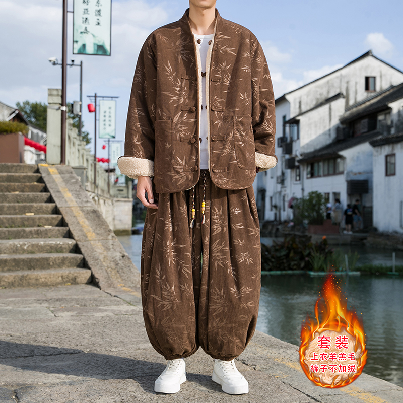双面穿羊羔毛夹克男士冬季套装