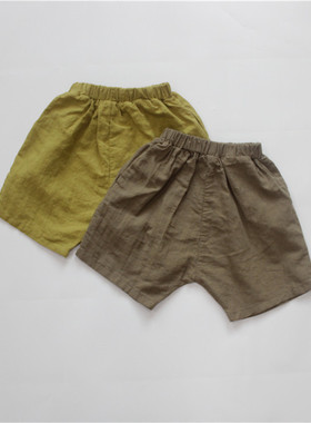 儿童森系风童装女童夏季薄款亚麻裤子男童文艺棉麻五分裤宝宝短裤
