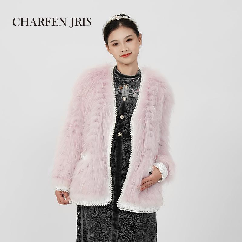 CHARFEN冬季新款气质宽松浅红木色外套皮草FJE5F683-6275M