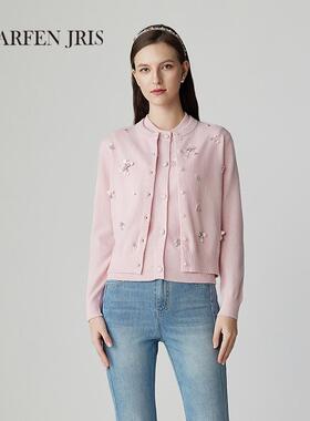 CHARFENJRIS春季时尚百搭钉珠花朵针织开衫上衣女FJF1A696-6001C