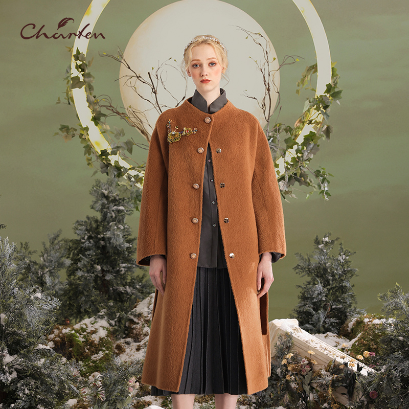 气质优雅长款毛呢大衣外套女