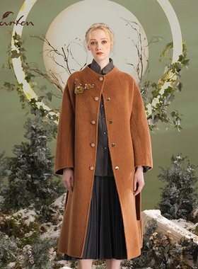 CHARFEN朝峰复古气质优雅长款毛呢大衣外套女CFD5F019-0072A