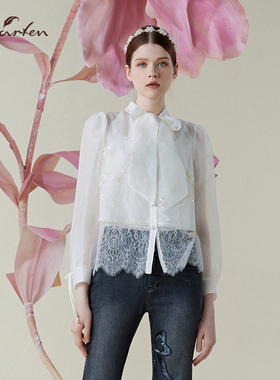 法式浪漫风蕾丝蝴蝶结衬衫女优雅显瘦长袖上衣CFE1D139-1065T