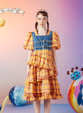 CHARFEN朝峰秋季新款华丽方领层塔蛋糕裙CFD3A506-5003G