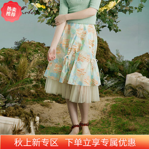 复古显瘦优雅拼接A字裙半身裙女