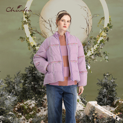 原创个性保暖立领短款羽绒外套女