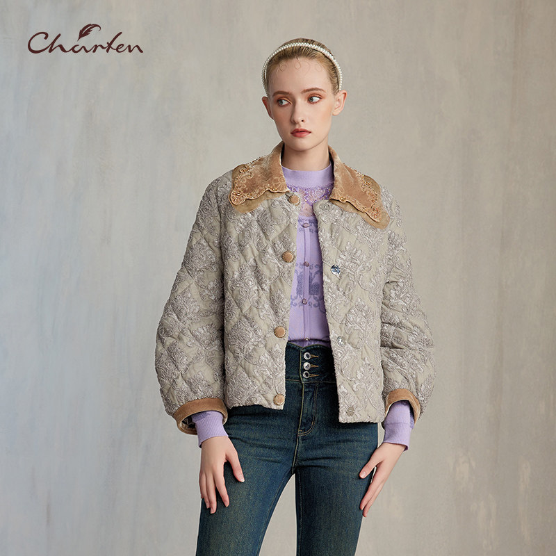 朝峰复古娃娃领拼接短外套女翻领纽扣夹克小外套CFE5D807-8073Y,女装/女士精品,短外套,淘宝优惠券,粉丝福利购,淘宝优惠卷