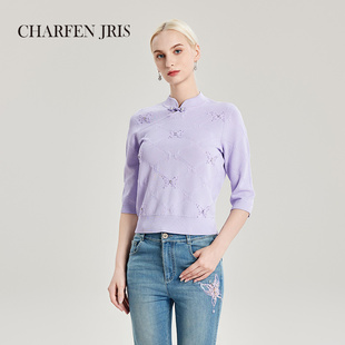 CHARFENJRIS轻国风百搭套头显瘦气质针织上衣女FJE3A610-6013C