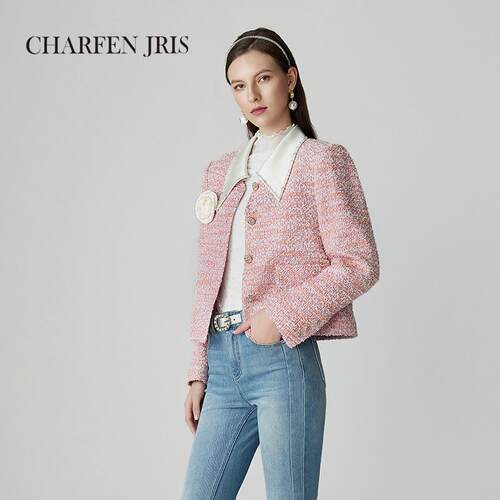 CHARFENJRIS 春季新款小香风粗花呢短外套女FJF1A631-6081A